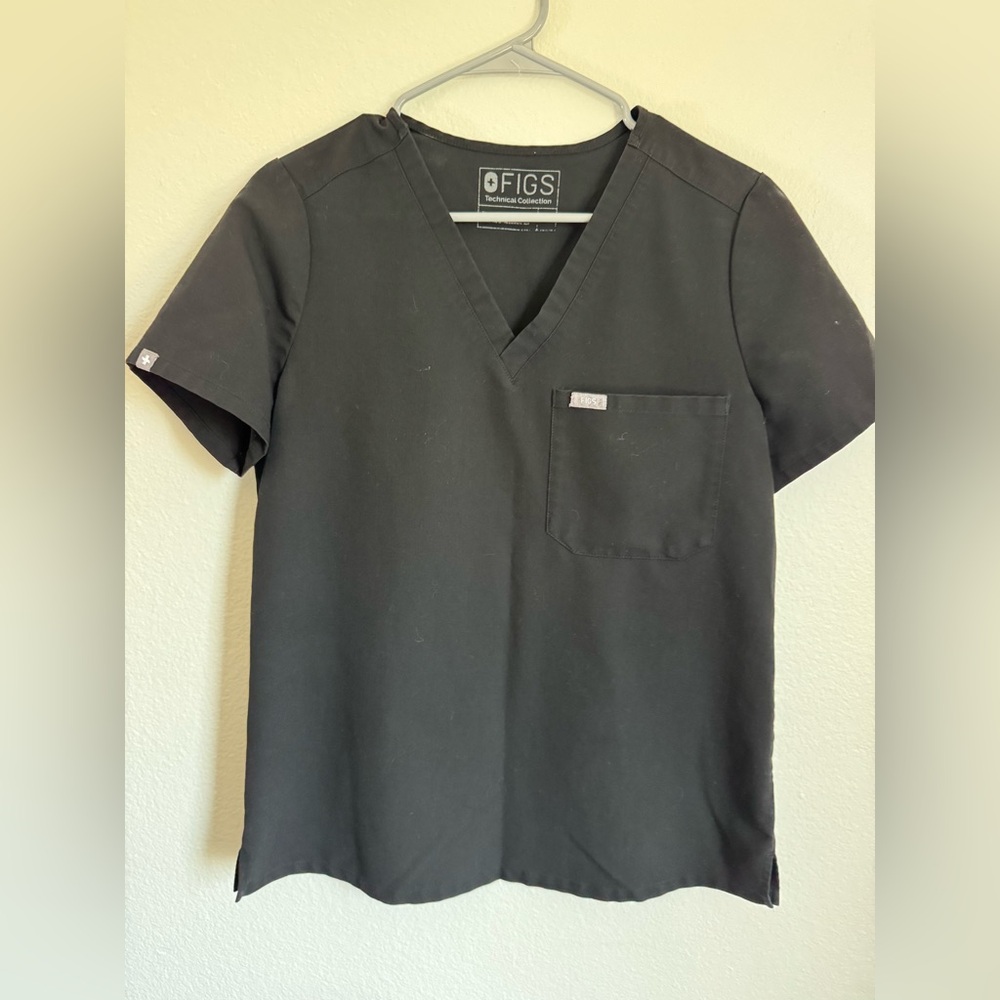 Figs Black V-Neck Scrub Top